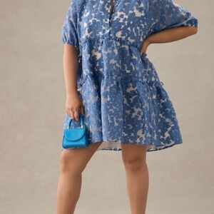 Anthropologie Blue Crew Neck Dolman Sleeve Sundress